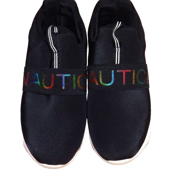 Nautica Navy Black Rainbow Slip On Size 5 Tennis Shoe Unisex Big Kids Waffle - Picture 2 of 12